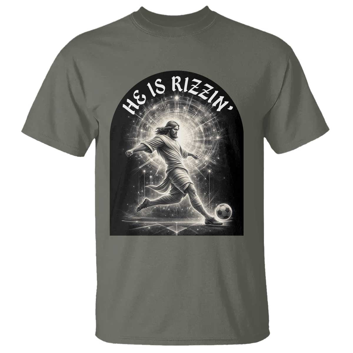 He Is Rizzin T Shirt Funny Christian Faith Soccer Player Gift