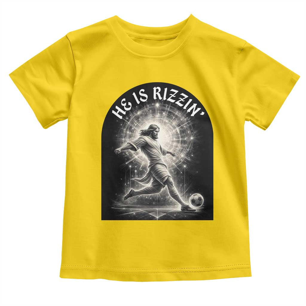 He Is Rizzin Toddler T Shirt Funny Christian Faith Soccer Player Gift
