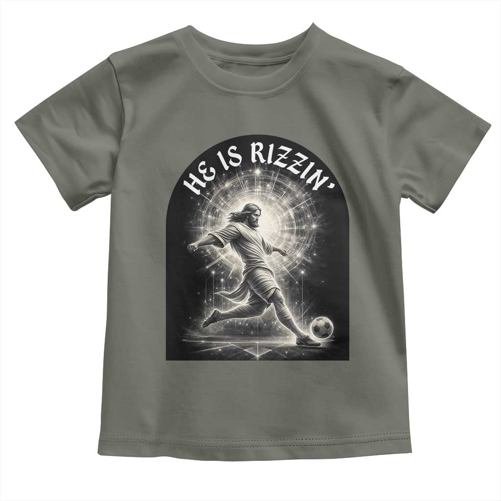 He Is Rizzin Toddler T Shirt Funny Christian Faith Soccer Player Gift