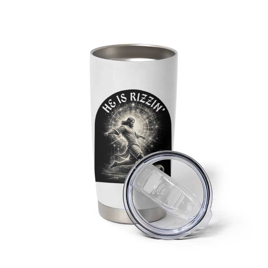 He Is Rizzin Tumbler Cup Funny Christian Faith Soccer Player Gift