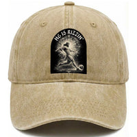 He Is Rizzin Washed Cotton Baseball Cap Funny Christian Faith Soccer Player Gift