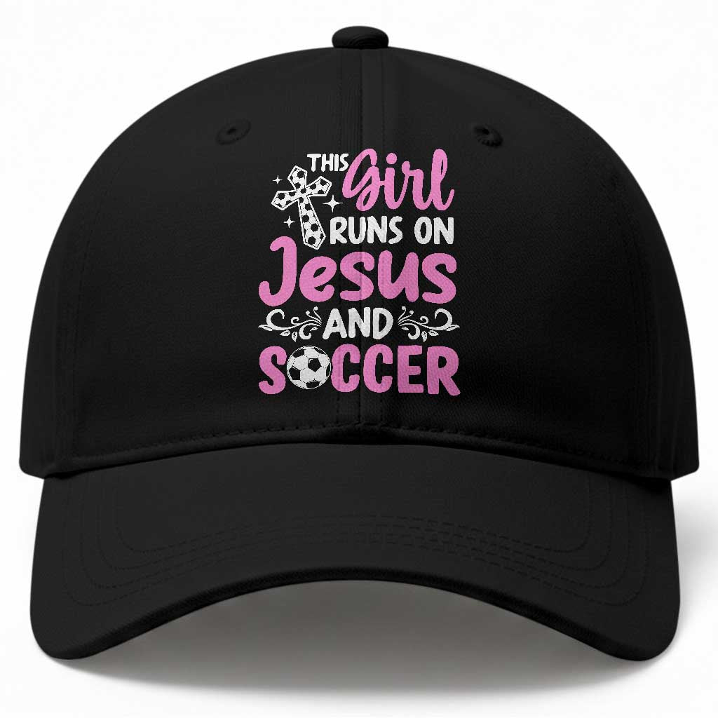 This Girl Runs On Jesus And Soccer Baseball Cap Christian Soccer Mom