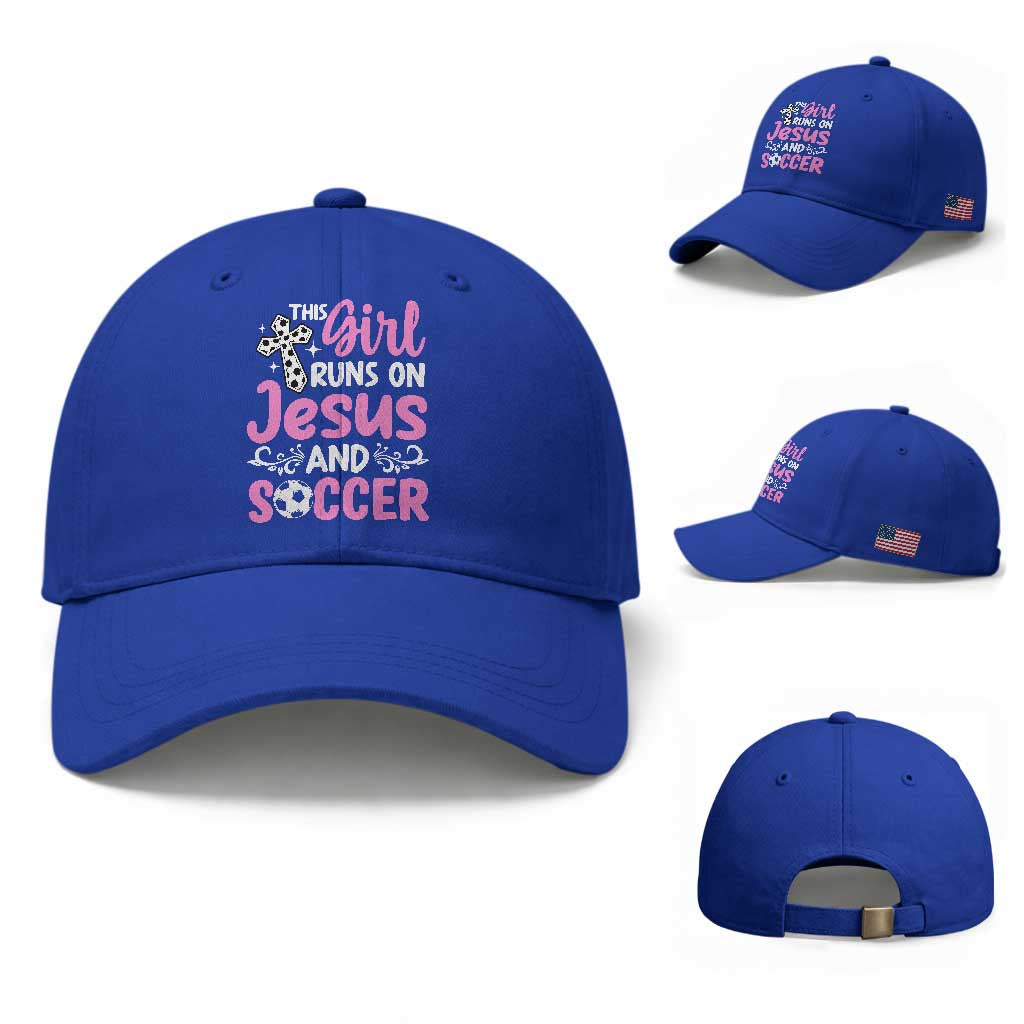 This Girl Runs On Jesus And Soccer Baseball Cap Christian Soccer Mom