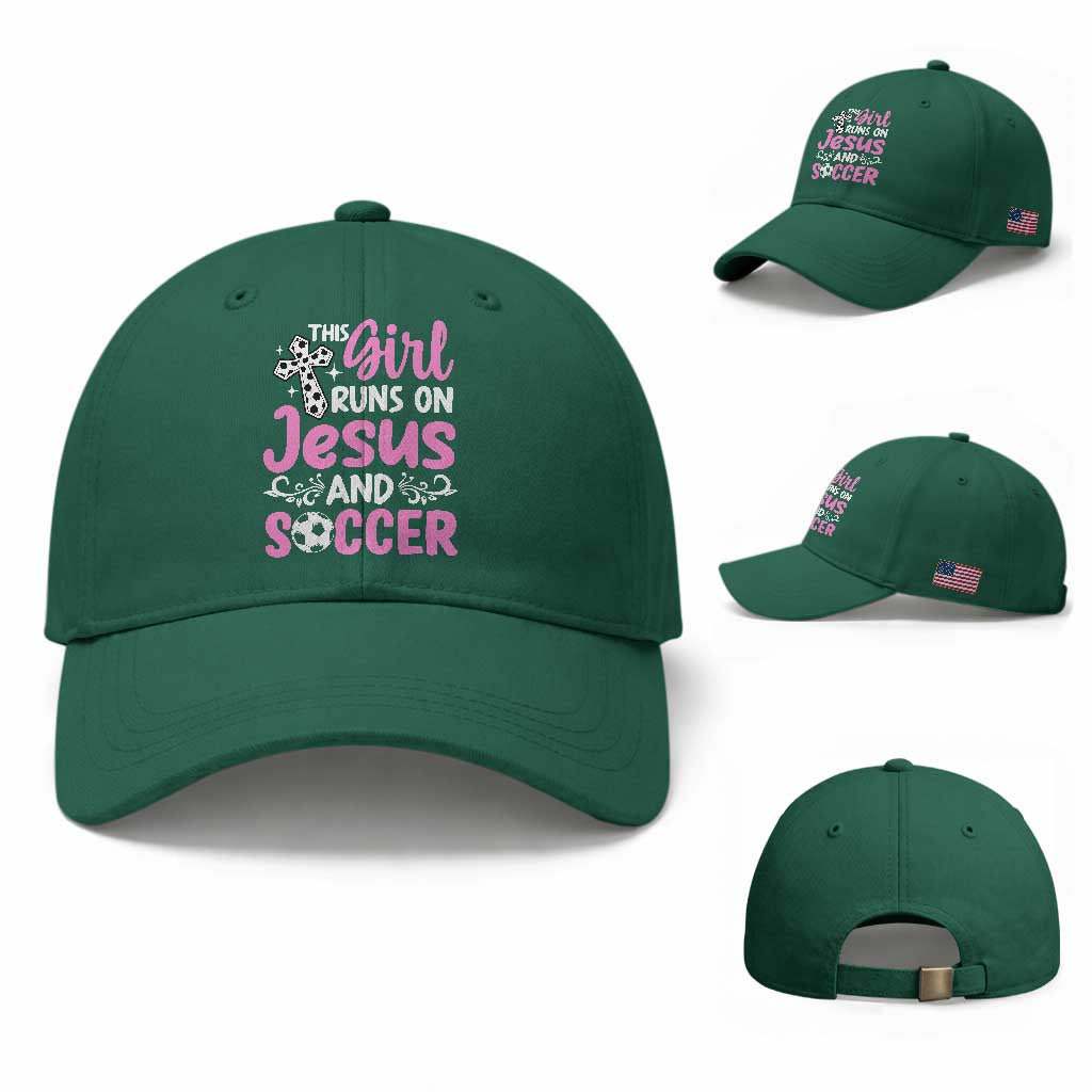 This Girl Runs On Jesus And Soccer Baseball Cap Christian Soccer Mom