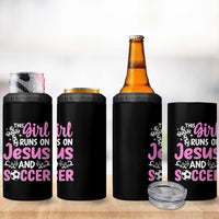 This Girl Runs On Jesus And Soccer 4 in 1 Can Cooler Tumbler Christian Soccer Mom