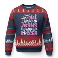 This Girl Runs On Jesus And Soccer Ugly Christmas Sweater Christian Soccer Mom