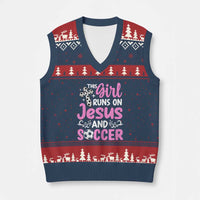 This Girl Runs On Jesus And Soccer V-Neck Knit Sweater Vest Christian Soccer Mom