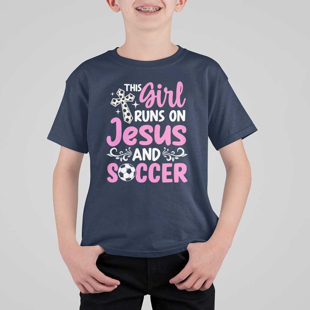 This Girl Runs On Jesus And Soccer T Shirt For Kid Christian Soccer Mom