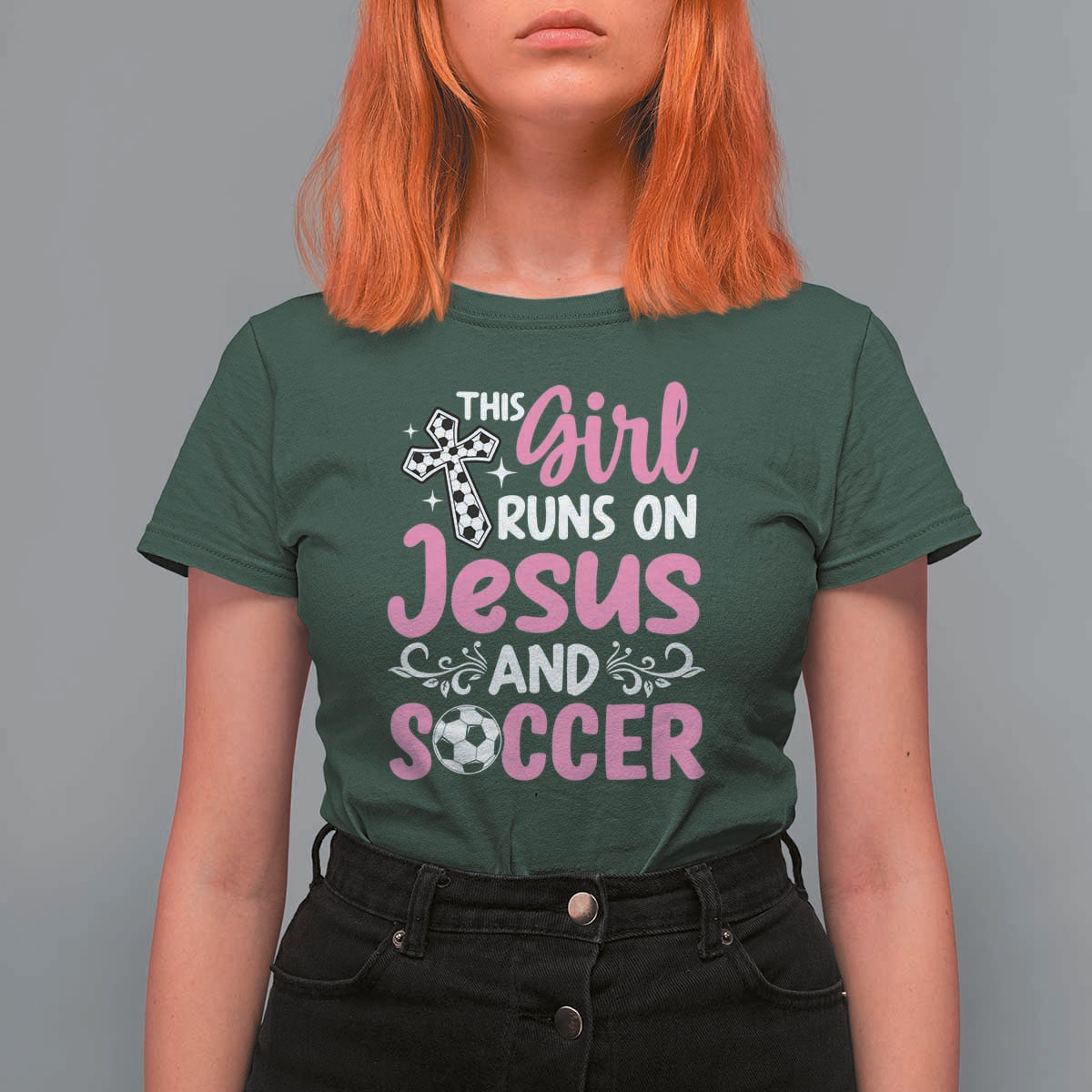This Girl Runs On Jesus And Soccer T Shirt For Women Christian Soccer Mom