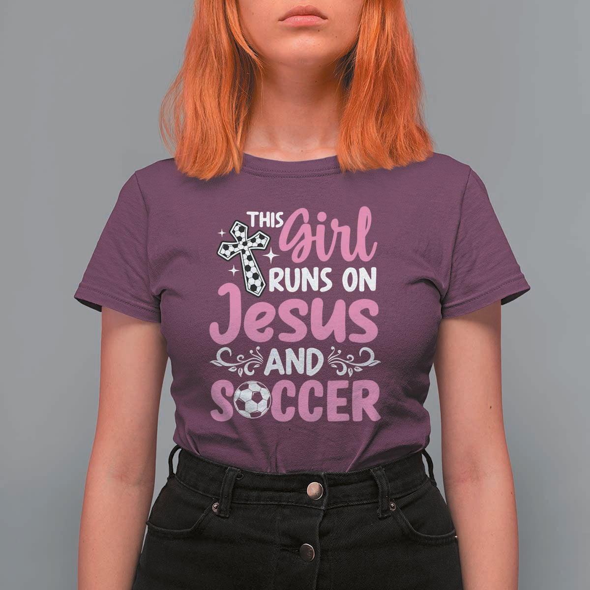 This Girl Runs On Jesus And Soccer T Shirt For Women Christian Soccer Mom