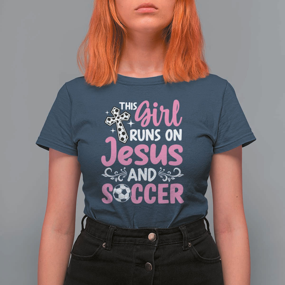 This Girl Runs On Jesus And Soccer T Shirt For Women Christian Soccer Mom