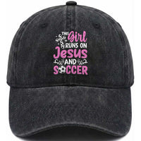 This Girl Runs On Jesus And Soccer Washed Cotton Baseball Cap Christian Soccer Mom