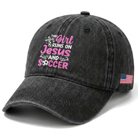 This Girl Runs On Jesus And Soccer Washed Cotton Baseball Cap Christian Soccer Mom