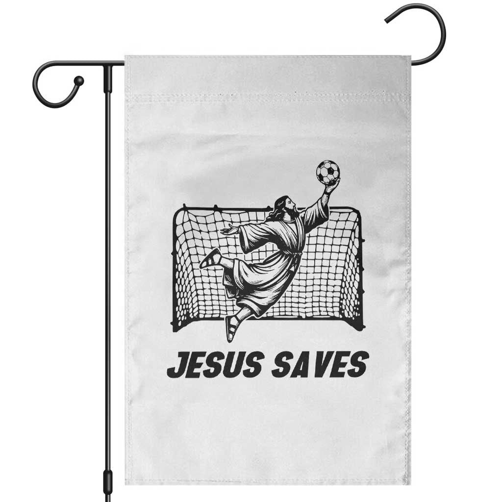 Jesus Saves Garden Flag Funny Christian Soccer Goalie
