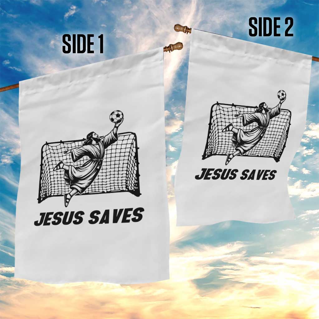 Jesus Saves Garden Flag Funny Christian Soccer Goalie