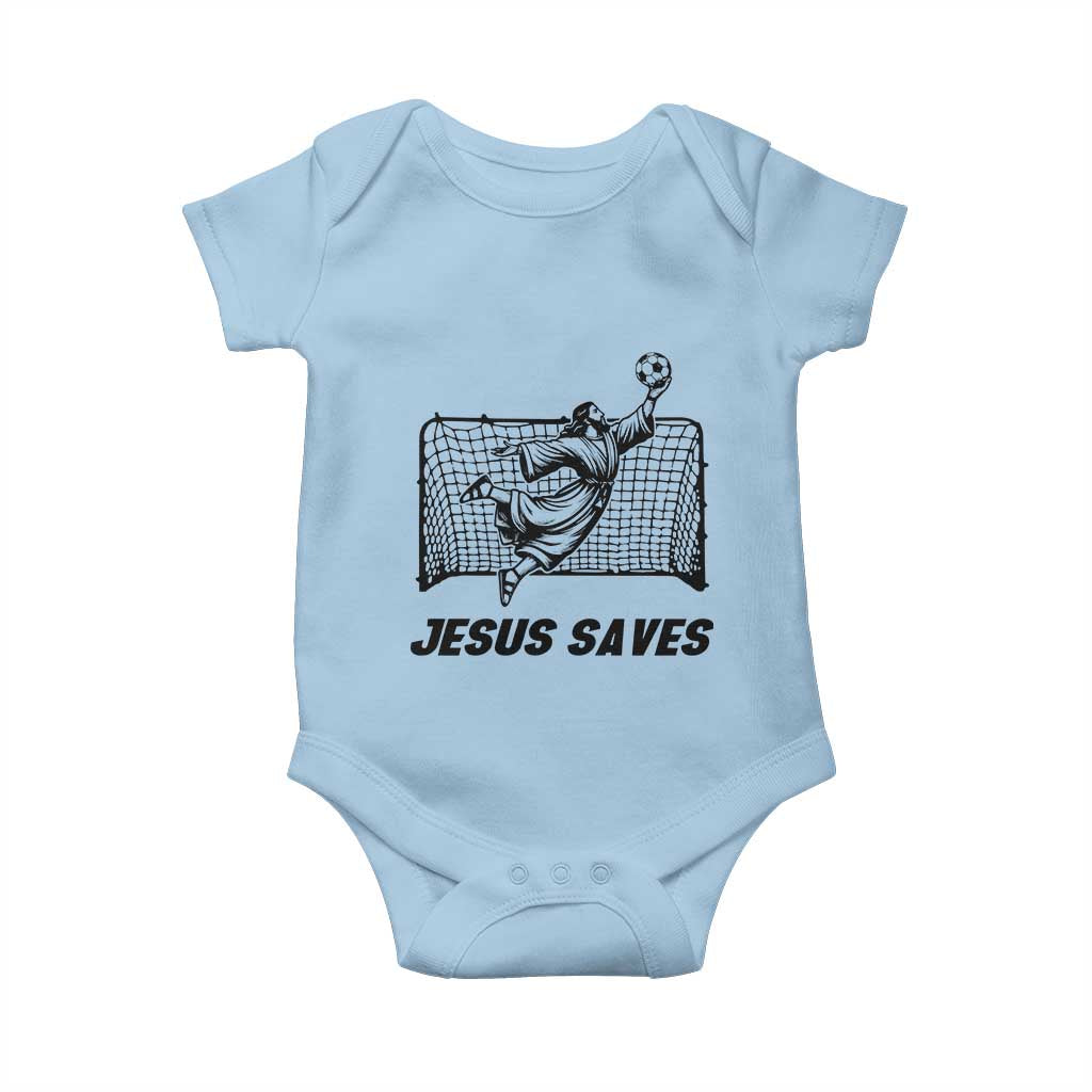 Jesus Saves Baby Onesie Funny Christian Soccer Goalie