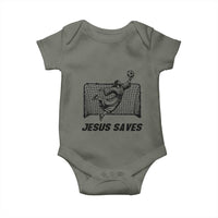 Jesus Saves Baby Onesie Funny Christian Soccer Goalie