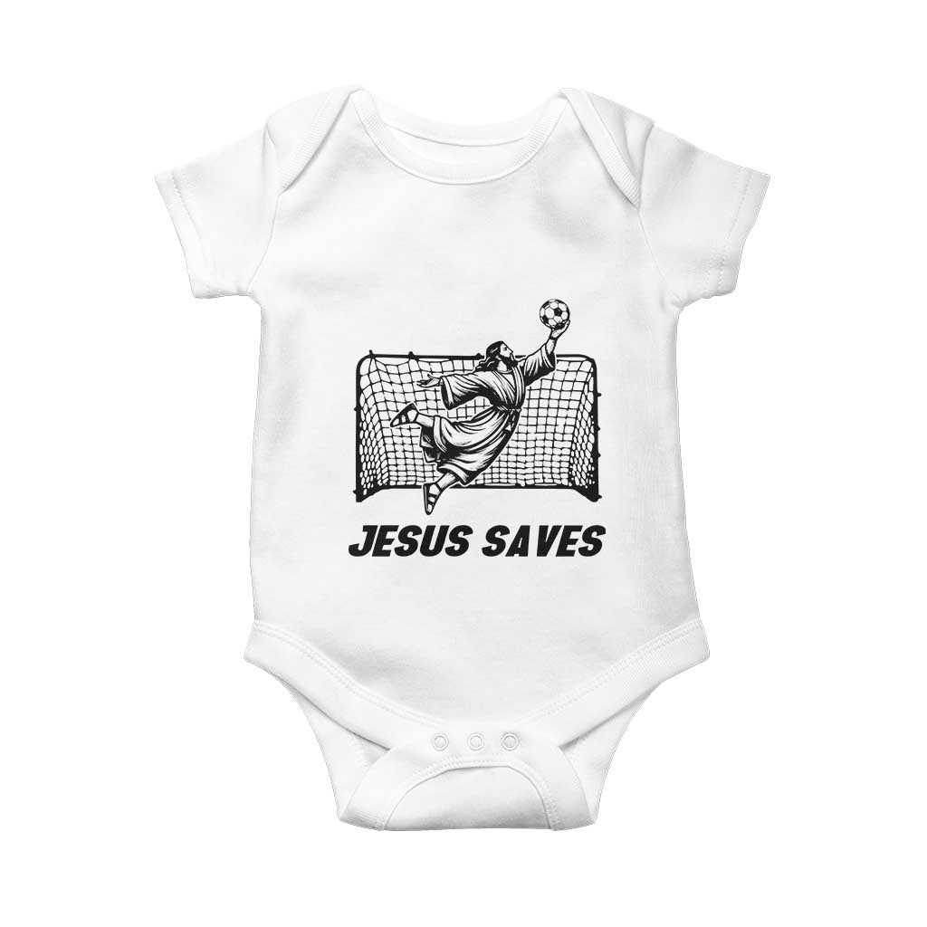 Jesus Saves Baby Onesie Funny Christian Soccer Goalie