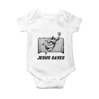 Jesus Saves Baby Onesie Funny Christian Soccer Goalie