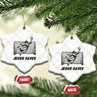 Jesus Saves Ceramic Ornament Funny Christian Soccer Goalie