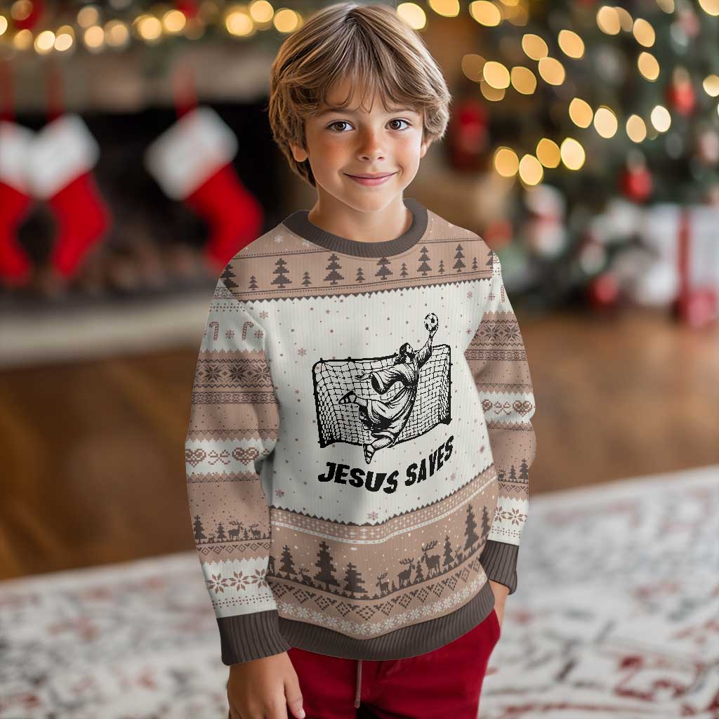 Jesus Saves Ugly Christmas Sweater Funny Christian Soccer Goalie