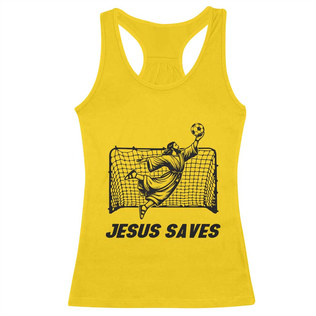 Jesus Saves Racerback Tank Top Funny Christian Soccer Goalie