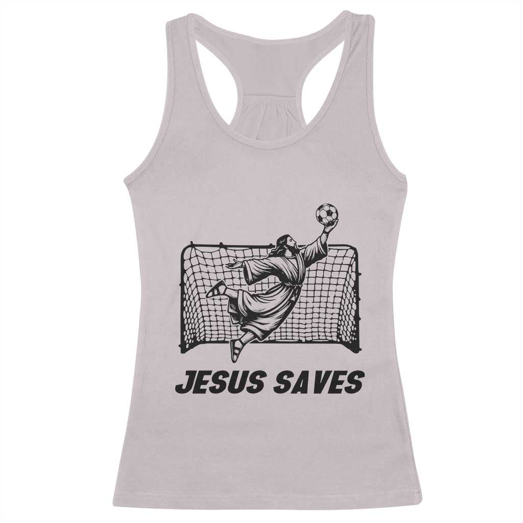 Jesus Saves Racerback Tank Top Funny Christian Soccer Goalie
