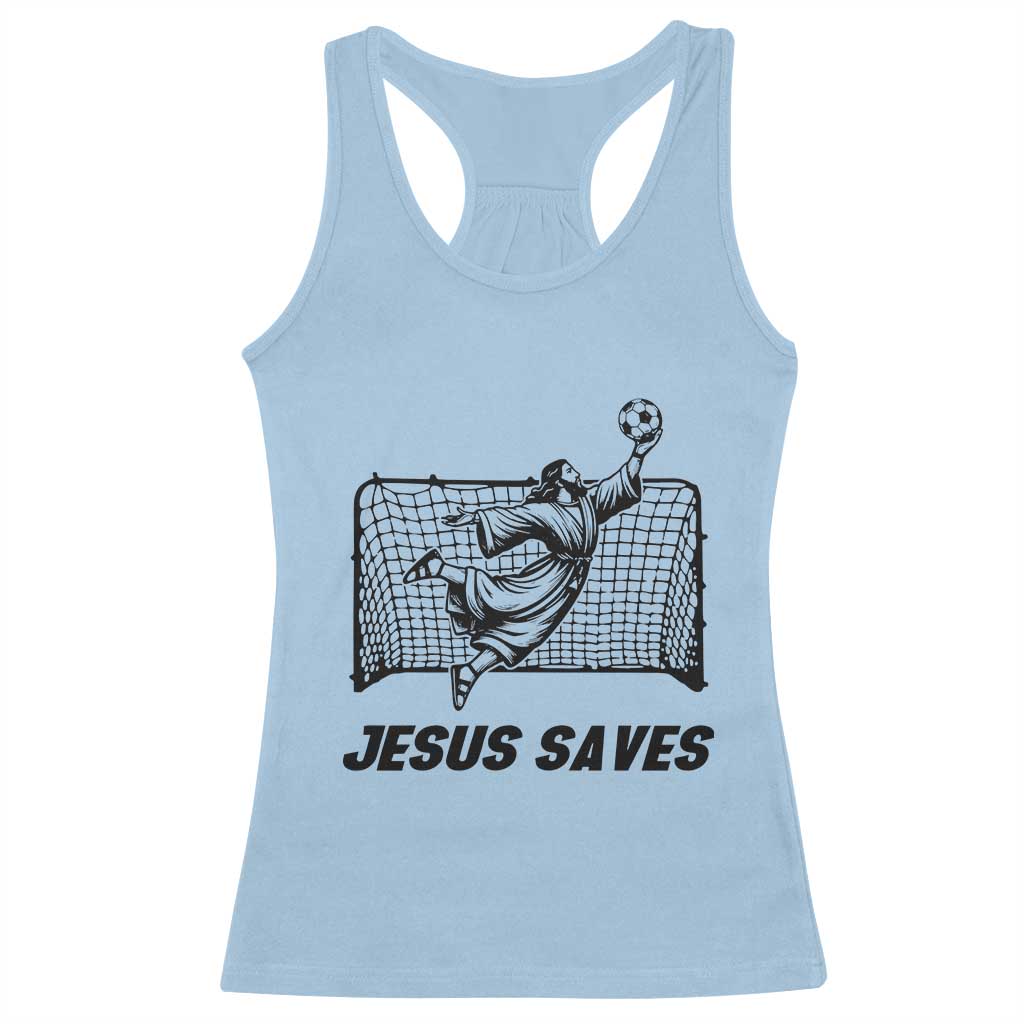 Jesus Saves Racerback Tank Top Funny Christian Soccer Goalie
