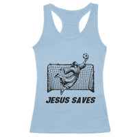 Jesus Saves Racerback Tank Top Funny Christian Soccer Goalie