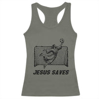 Jesus Saves Racerback Tank Top Funny Christian Soccer Goalie