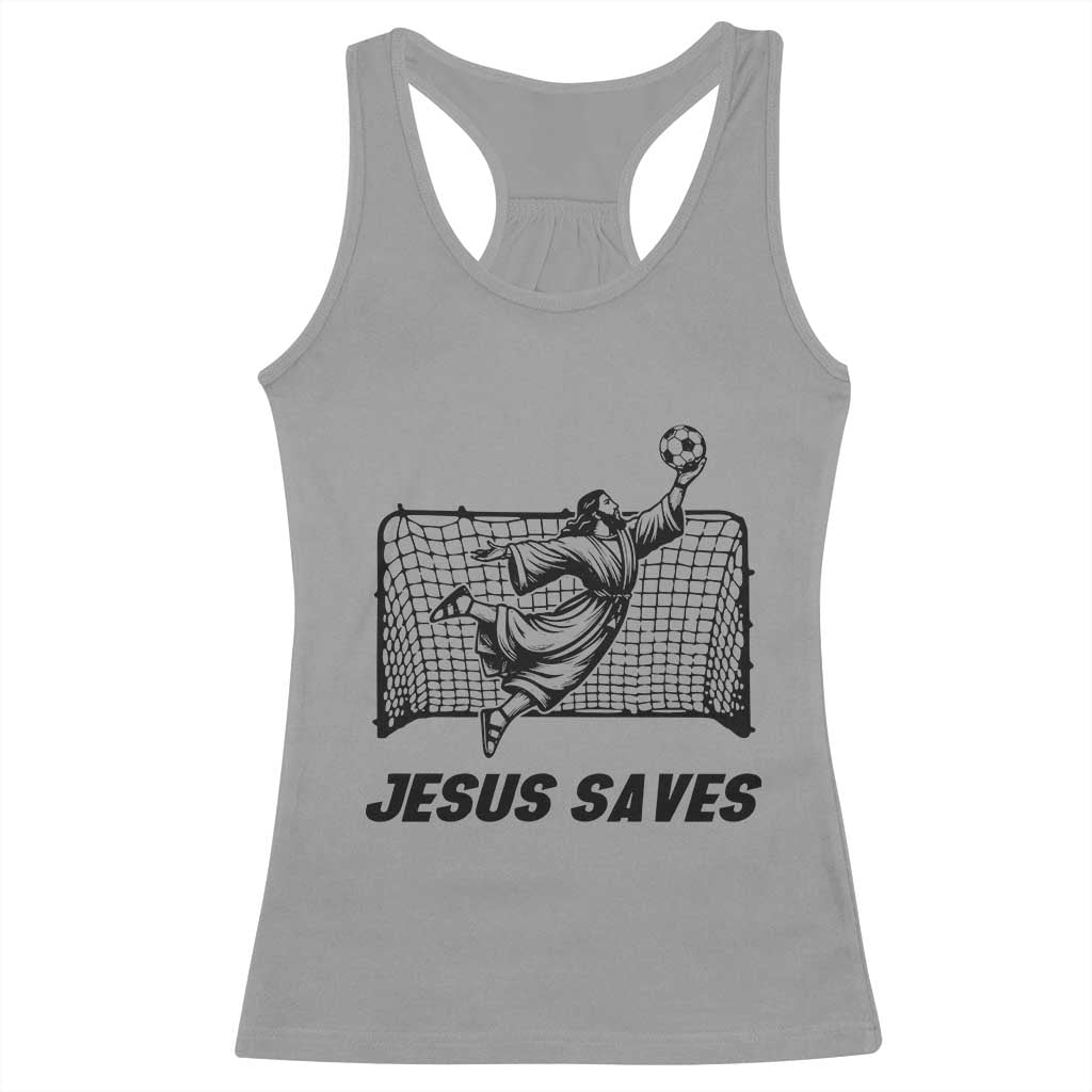 Jesus Saves Racerback Tank Top Funny Christian Soccer Goalie