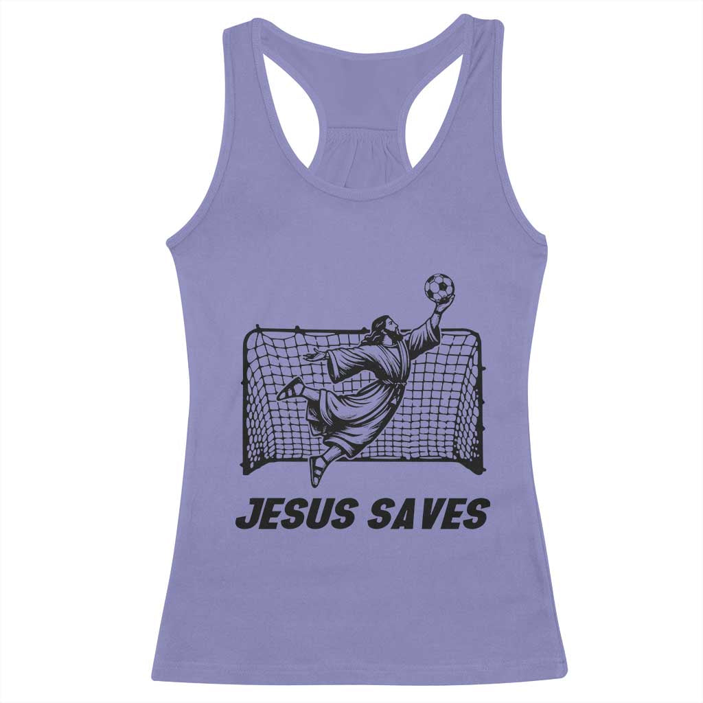 Jesus Saves Racerback Tank Top Funny Christian Soccer Goalie
