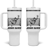 Jesus Saves Tumbler With Handle Funny Christian Soccer Goalie