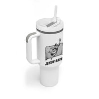 Jesus Saves Tumbler With Handle Funny Christian Soccer Goalie