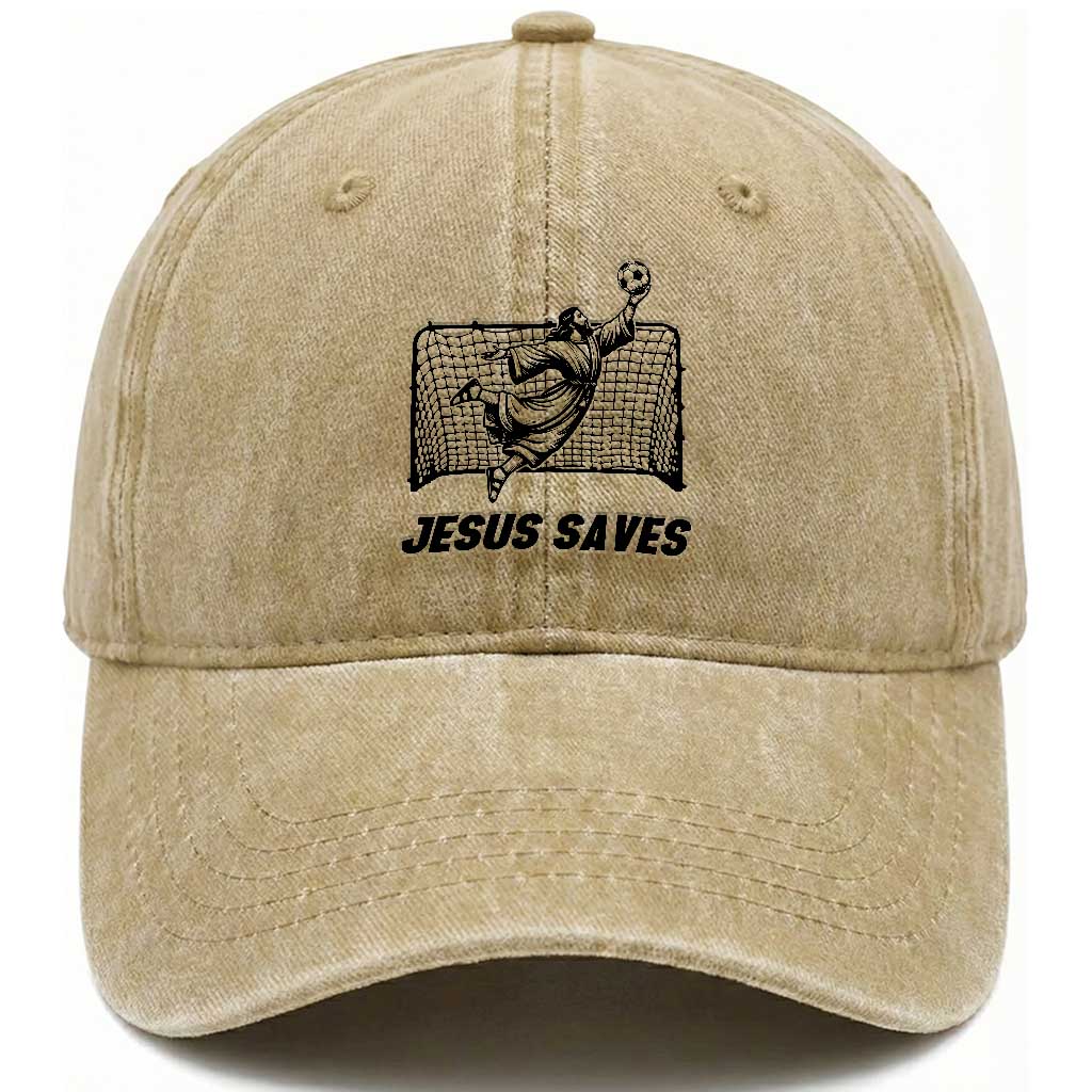 Jesus Saves Washed Cotton Baseball Cap Funny Christian Soccer Goalie