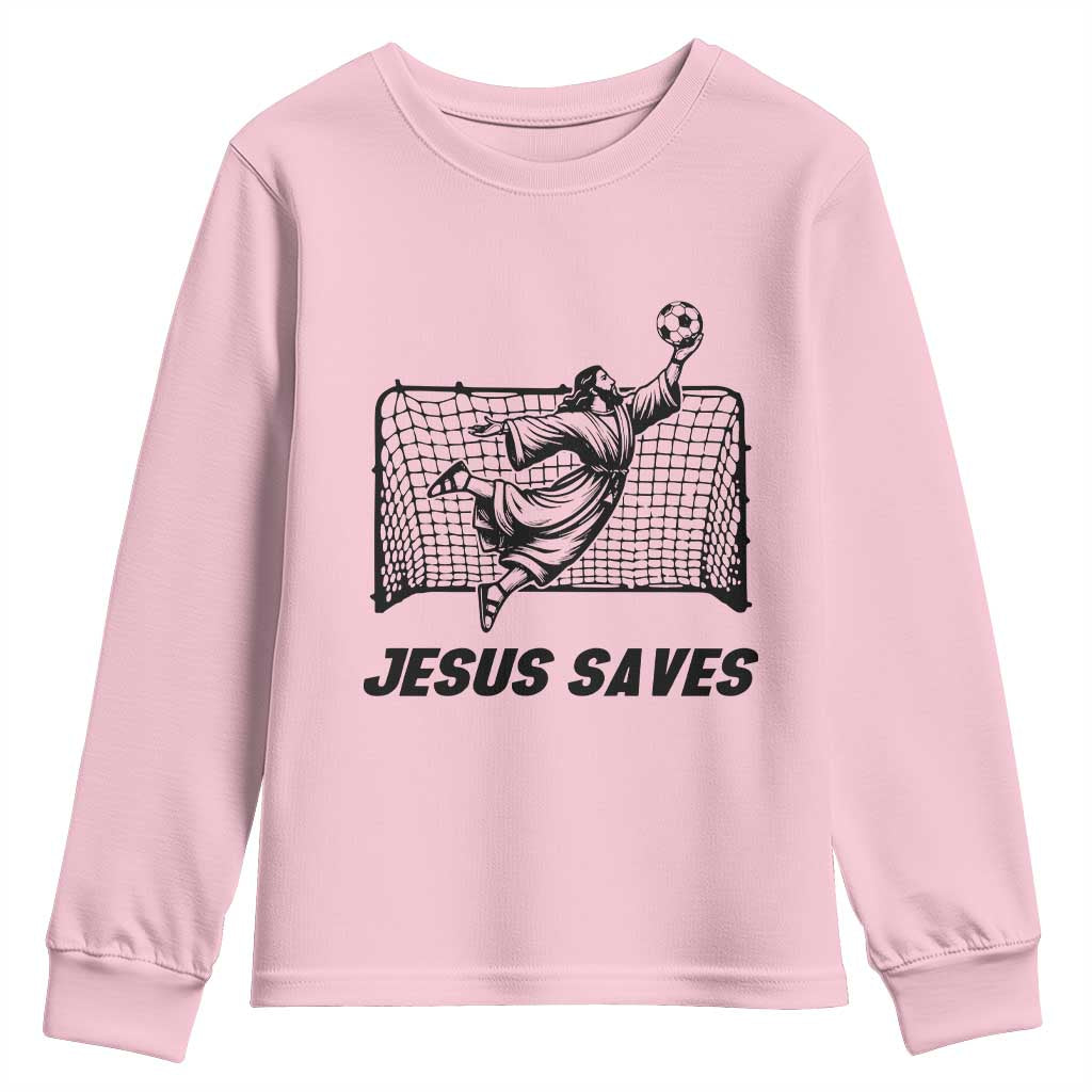 Jesus Saves Youth Sweatshirt Funny Christian Soccer Goalie