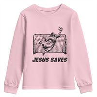 Jesus Saves Youth Sweatshirt Funny Christian Soccer Goalie