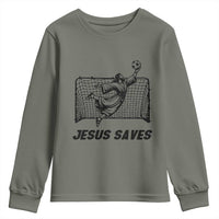 Jesus Saves Youth Sweatshirt Funny Christian Soccer Goalie