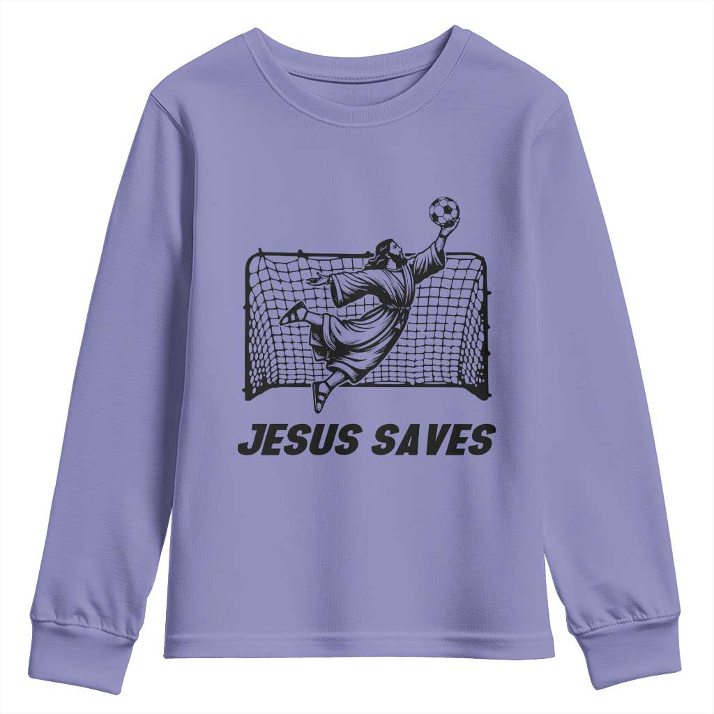 Jesus Saves Youth Sweatshirt Funny Christian Soccer Goalie