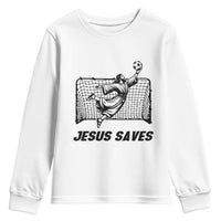 Jesus Saves Youth Sweatshirt Funny Christian Soccer Goalie