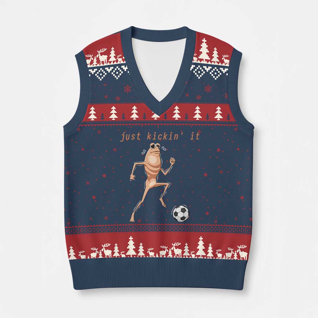 Just Kickin It V-Neck Knit Sweater Vest Funny Marcus The Worm Soccer Meme