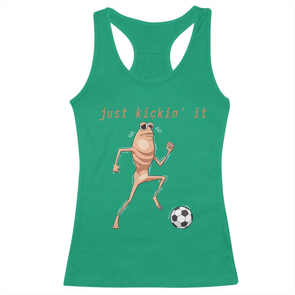 Just Kickin It Racerback Tank Top Funny Marcus The Worm Soccer Meme