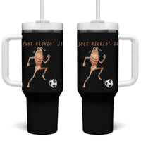Just Kickin It Tumbler With Handle Funny Marcus The Worm Soccer Meme