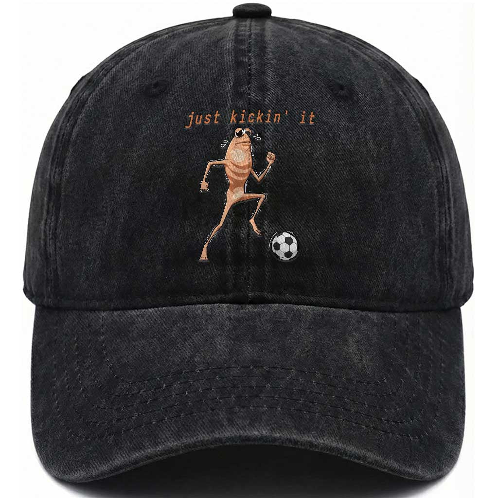 Just Kickin It Washed Cotton Baseball Cap Funny Marcus The Worm Soccer Meme