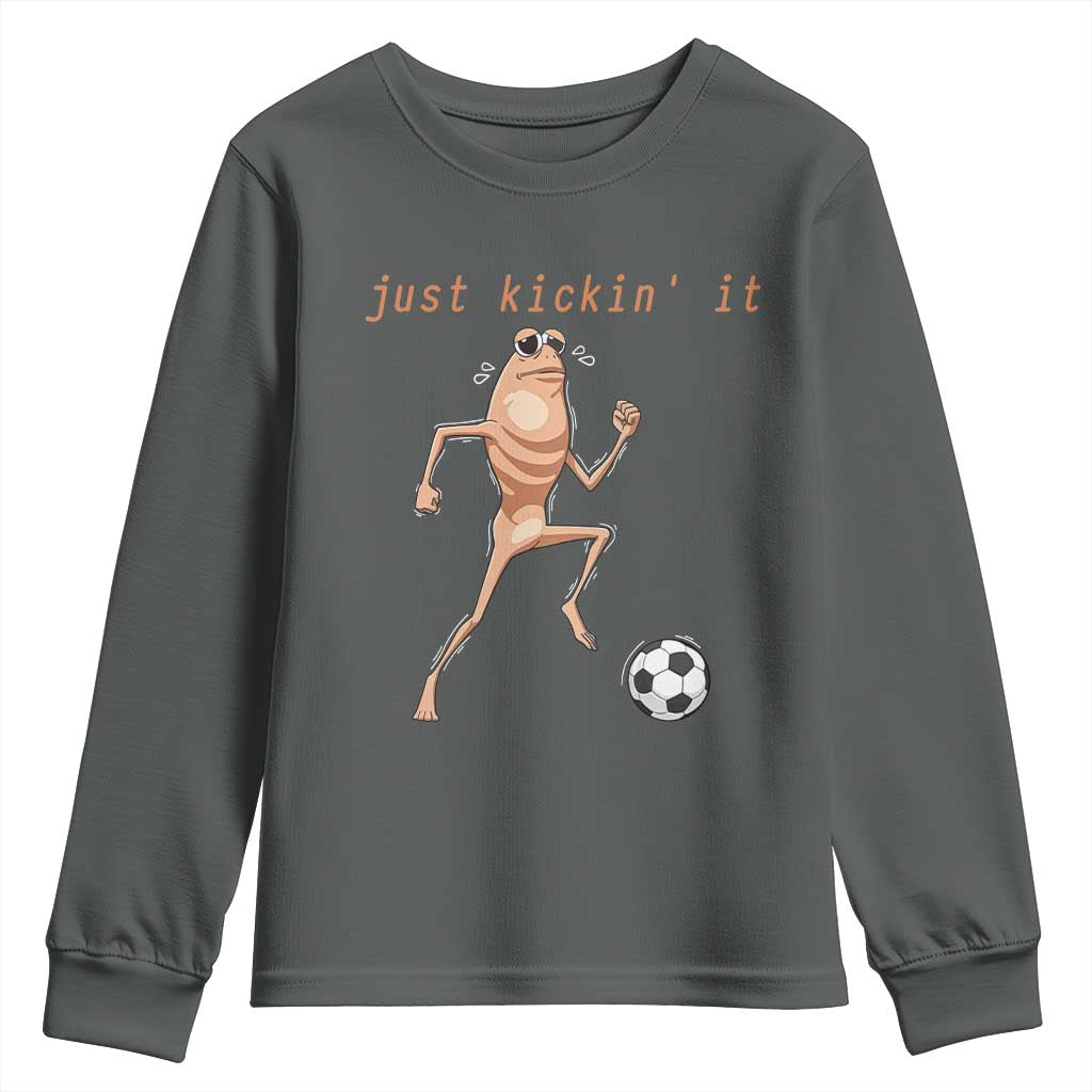 Just Kickin It Youth Sweatshirt Funny Marcus The Worm Soccer Meme