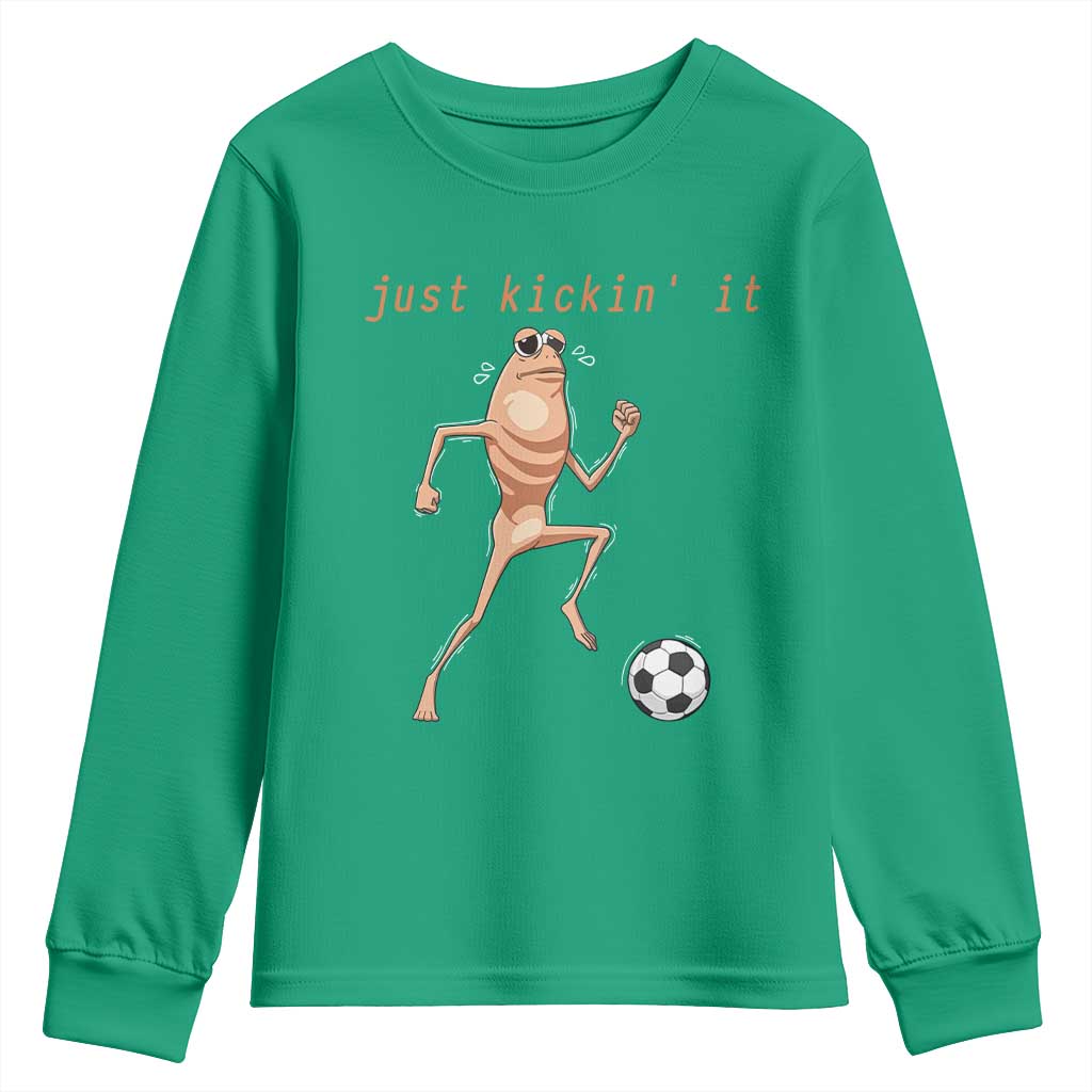 Just Kickin It Youth Sweatshirt Funny Marcus The Worm Soccer Meme