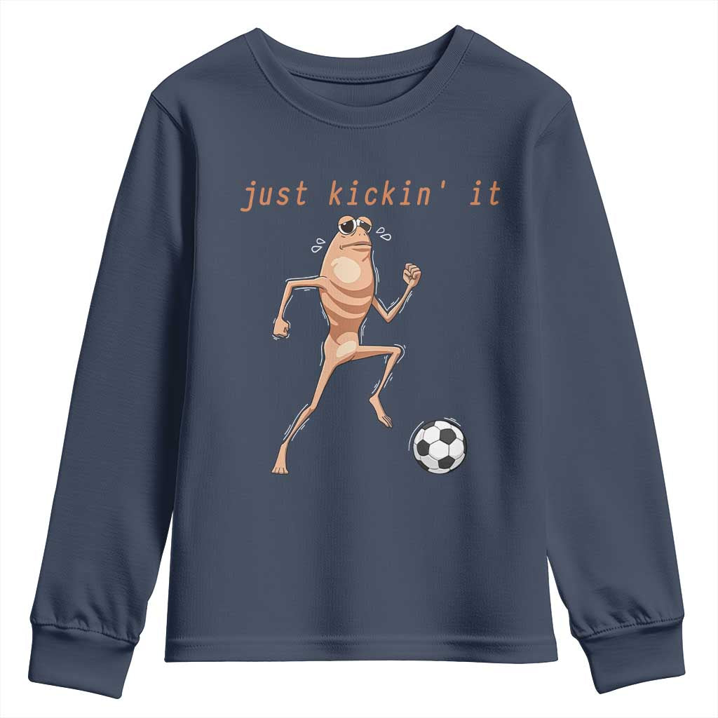 Just Kickin It Youth Sweatshirt Funny Marcus The Worm Soccer Meme