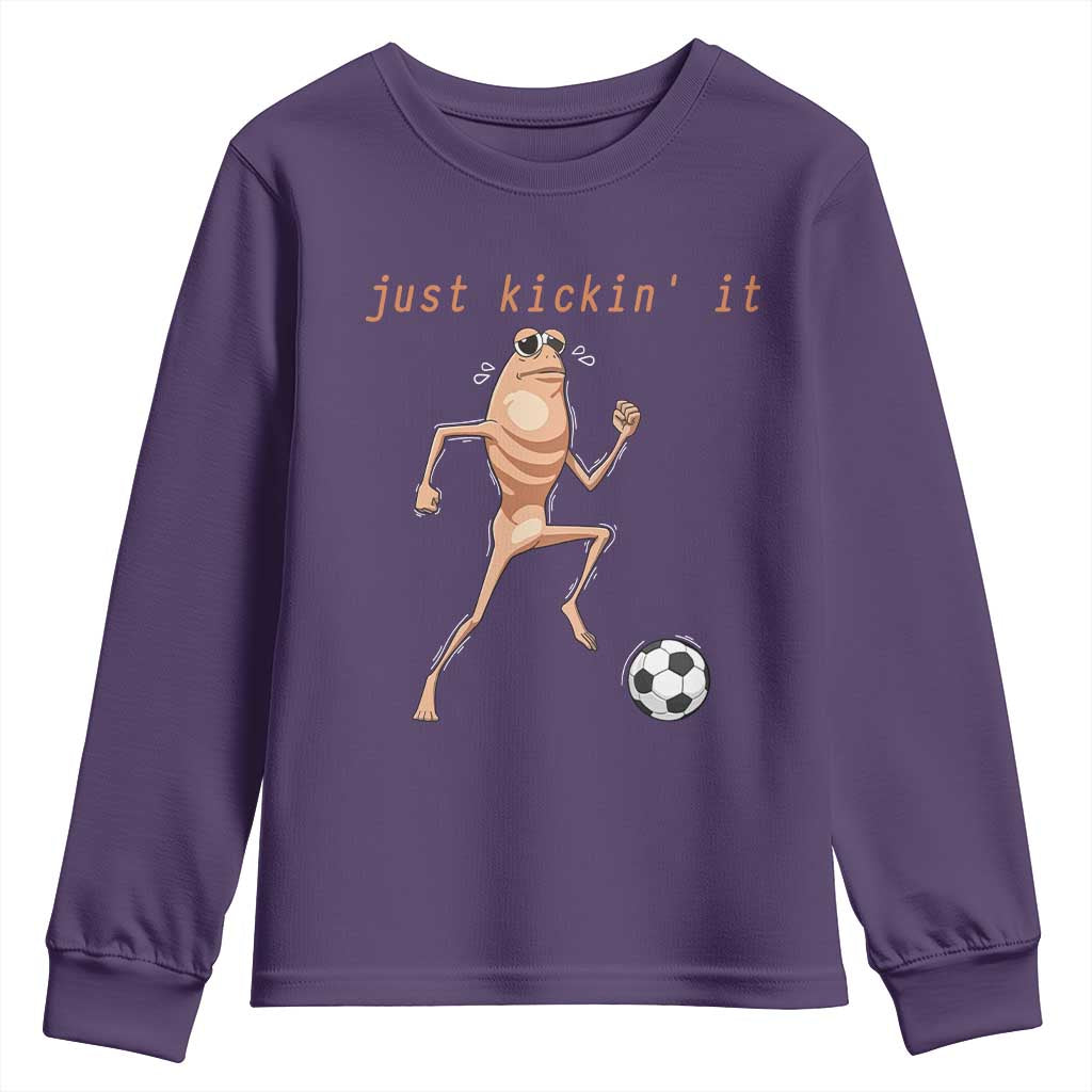 Just Kickin It Youth Sweatshirt Funny Marcus The Worm Soccer Meme