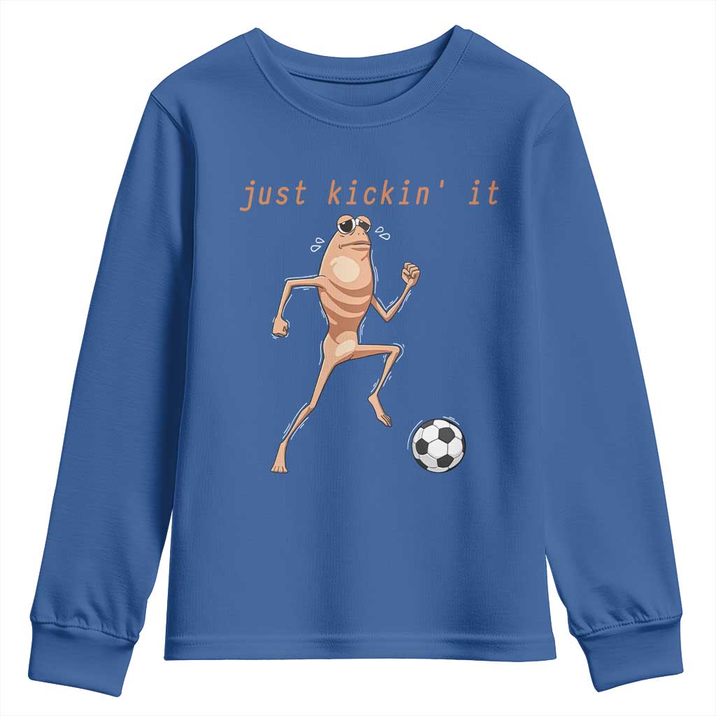 Just Kickin It Youth Sweatshirt Funny Marcus The Worm Soccer Meme