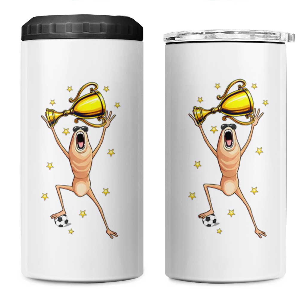 Funny Marcus The Worm Soccer Champion 4 in 1 Can Cooler Tumbler Soccer Lover